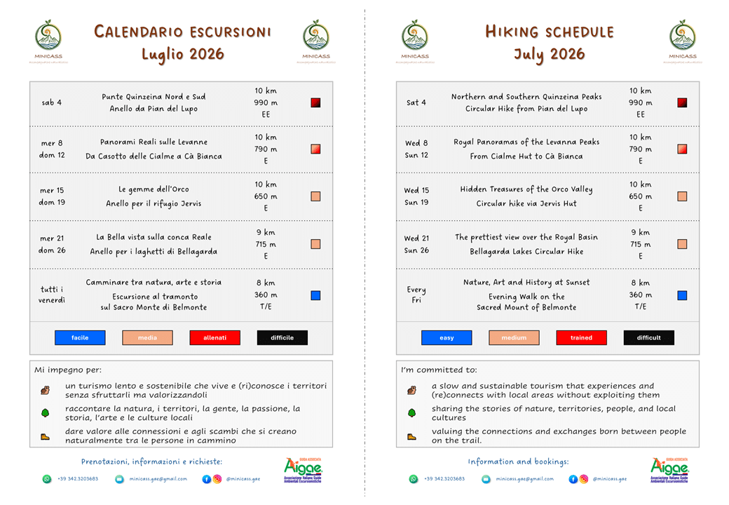 Calendario escursioni Luglio 2026 | Hiking schedule July 2026