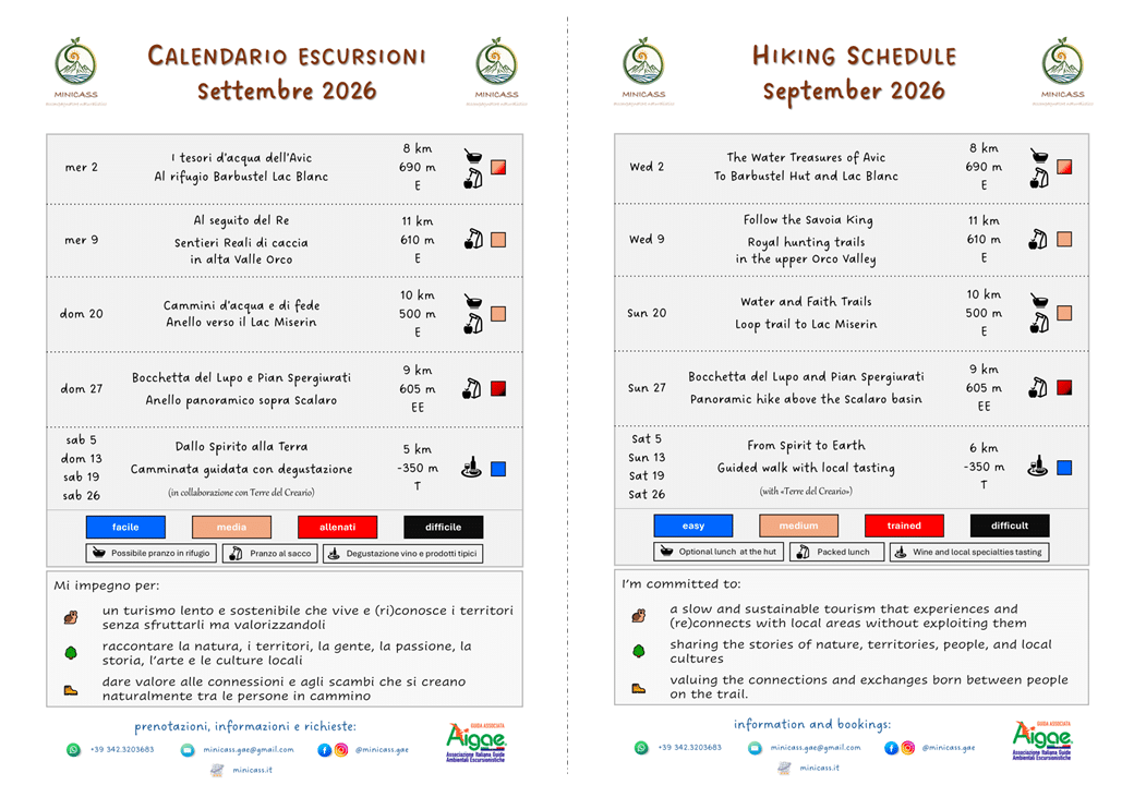 Calendario escursioni Settembre 2026 | Hiking schedule September 2026